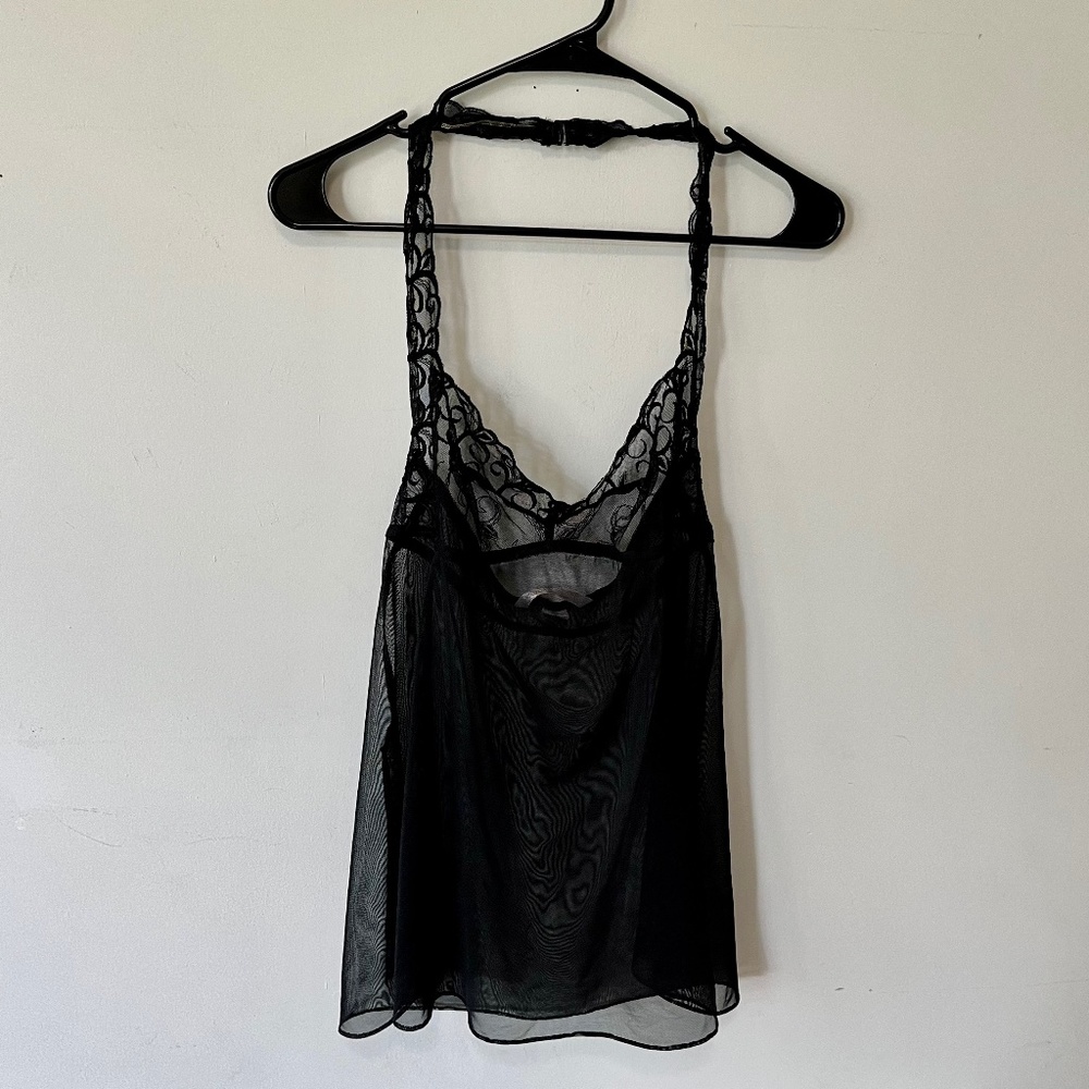 Victoria's Secret Sheer Lace Halter V Neck Lingerie Babydoll Tank Top Size S